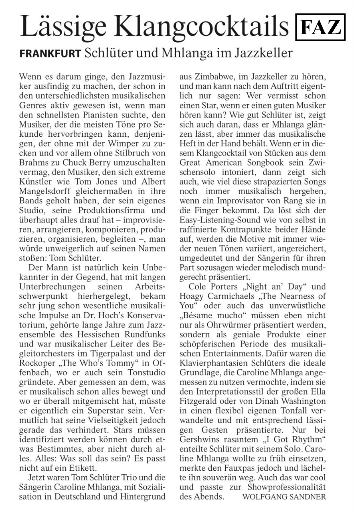 FAZ: Sandner über Schlüter